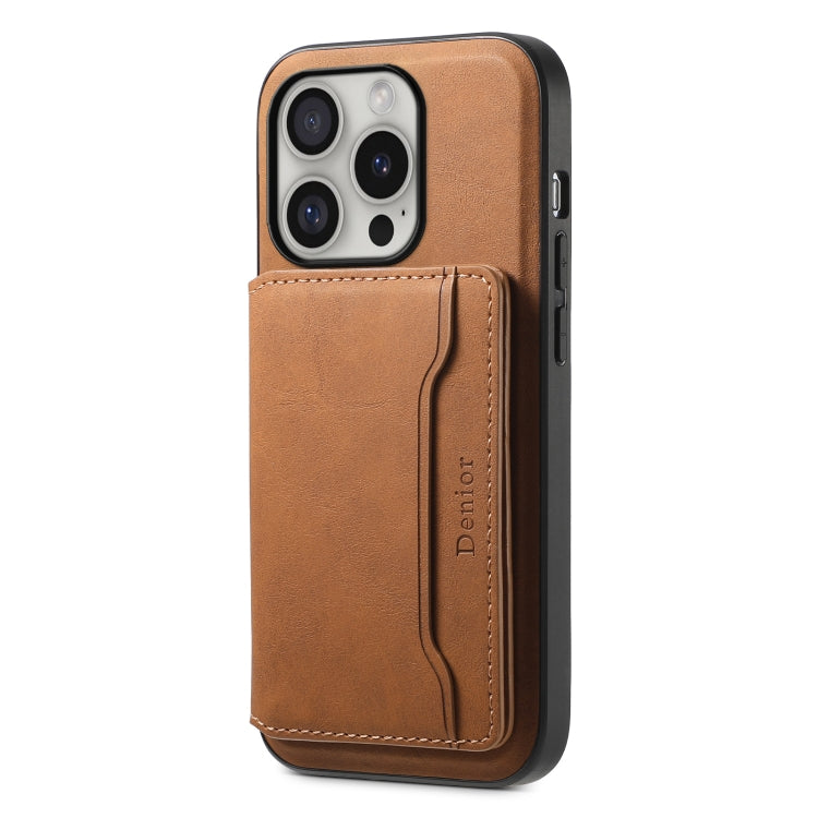 For iPhone 16 Pro Max Denior D13 Retro Texture Leather MagSafe Card Bag Phone Case(Brown) - iPhone 16 Pro Max Cases by Denior | Online Shopping South Africa | PMC Jewellery | Buy Now Pay Later Mobicred