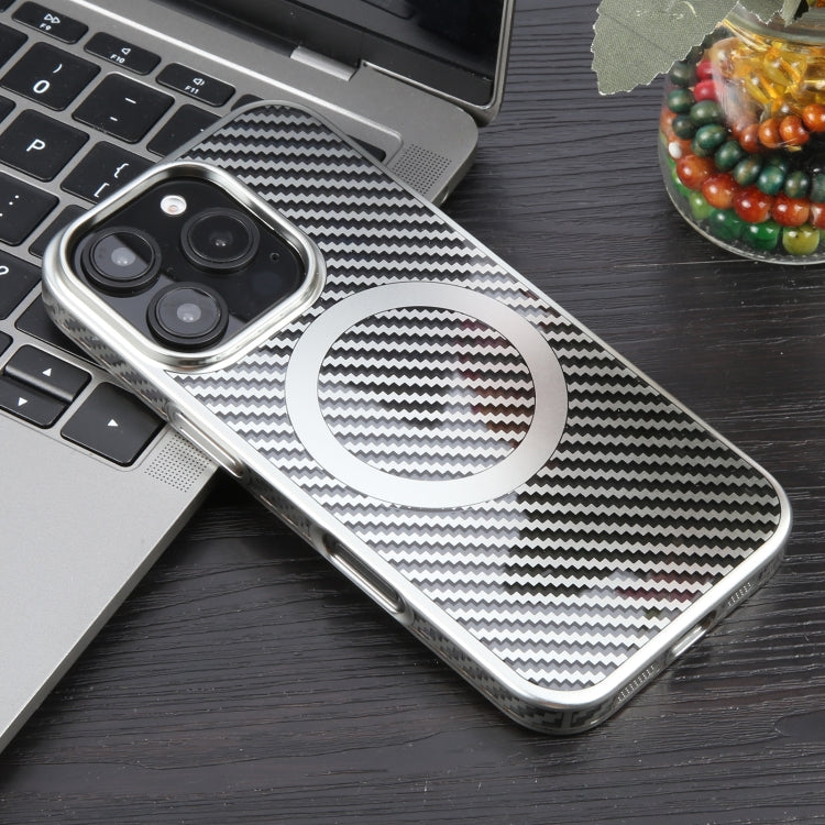 For iPhone 16 Pro Max 6D Plated Carbon Fiber Clear Magsafe PC Phone Case(Starlight Silver) - iPhone 16 Pro Max Cases by PMC Jewellery | Online Shopping South Africa | PMC Jewellery | Buy Now Pay Later Mobicred