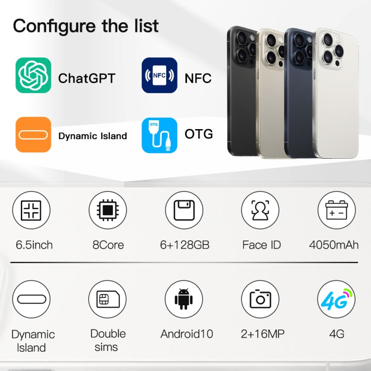 i15 Pro Max / Q5A, 6GB+128GB, 6.5 inch Screen, Face Identification, Android 10 MTK6762 Octa Core, OTG, NFC, Network: 4G, Dual SIM(Titanium Black) -  by PMC TechLife | Online Shopping South Africa | PMC TechLife