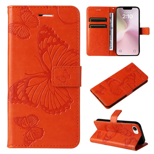 For iPhone SE 2024 3D Butterfly Embossed Pattern Flip Leather Phone Case(Orange) - More iPhone Cases by PMC Jewellery | Online Shopping South Africa | PMC Jewellery | Buy Now Pay Later Mobicred