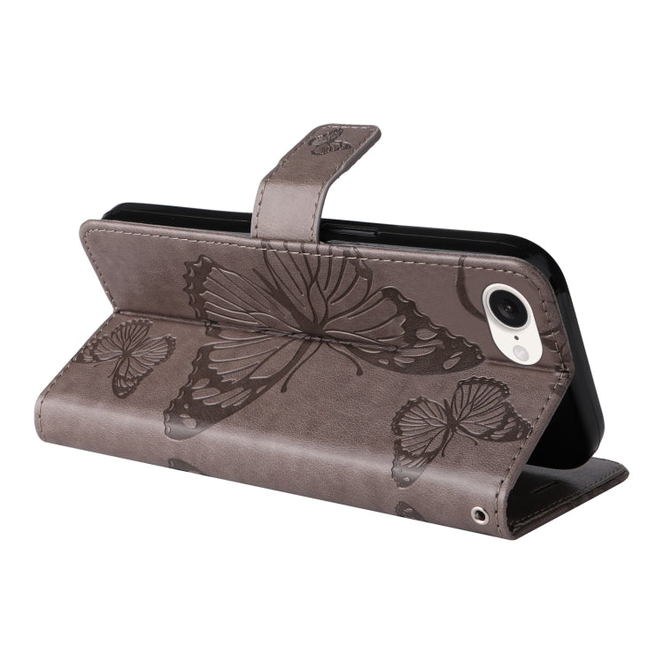 For iPhone SE 2024 3D Butterfly Embossed Pattern Flip Leather Phone Case(Grey) - More iPhone Cases by PMC Jewellery | Online Shopping South Africa | PMC Jewellery | Buy Now Pay Later Mobicred