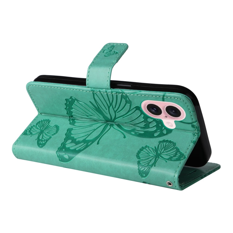 For iPhone 16 3D Butterfly Embossed Pattern Flip Leather Phone Case(Green) - iPhone 16 Cases by PMC TechLife | Online Shopping South Africa | PMC TechLife | Buy Now Pay Later Mobicred