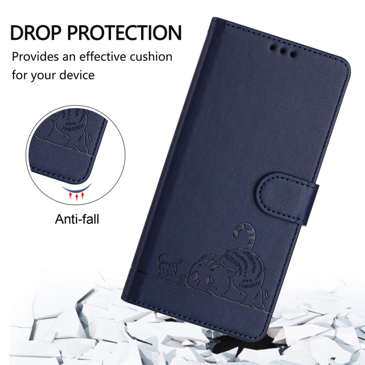 For Google Pixel 9 / 9 Pro Cat Rat Embossed Pattern RFID Leather Phone Case with Lanyard(Blue) - Google Cases by PMC Jewellery | Online Shopping South Africa | PMC Jewellery | Buy Now Pay Later Mobicred