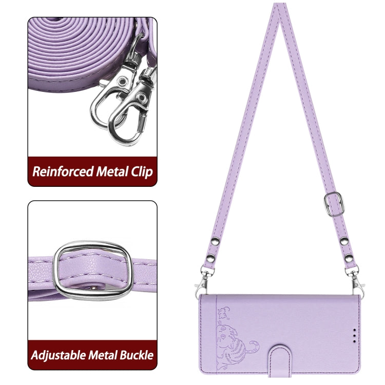 For Google Pixel 9 / 9 Pro Cat Rat Embossed Pattern RFID Leather Phone Case with Lanyard(Purple) - Google Cases by PMC Jewellery | Online Shopping South Africa | PMC Jewellery | Buy Now Pay Later Mobicred