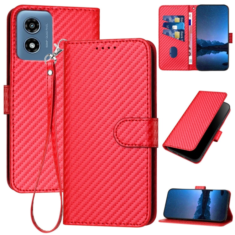 For Motorola Moto G Play 4G 2024 YX0070 Carbon Fiber Buckle Leather Phone Case with Lanyard(Red) - Motorola Cases by PMC Jewellery | Online Shopping South Africa | PMC Jewellery | Buy Now Pay Later Mobicred