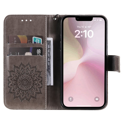 For iPhone SE 2024 Embossed Sunflower Pattern Flip Leather Phone Case(Grey) - More iPhone Cases by PMC Jewellery | Online Shopping South Africa | PMC Jewellery | Buy Now Pay Later Mobicred