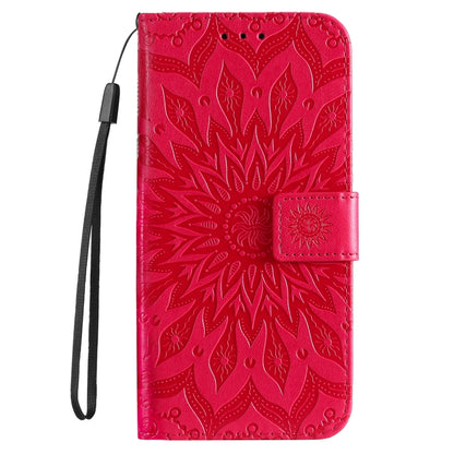 For iPhone SE 2024 Embossed Sunflower Pattern Flip Leather Phone Case(Red) - More iPhone Cases by PMC Jewellery | Online Shopping South Africa | PMC Jewellery | Buy Now Pay Later Mobicred