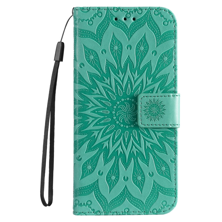 For iPhone SE 2024 Embossed Sunflower Pattern Flip Leather Phone Case(Green) - More iPhone Cases by PMC Jewellery | Online Shopping South Africa | PMC Jewellery | Buy Now Pay Later Mobicred