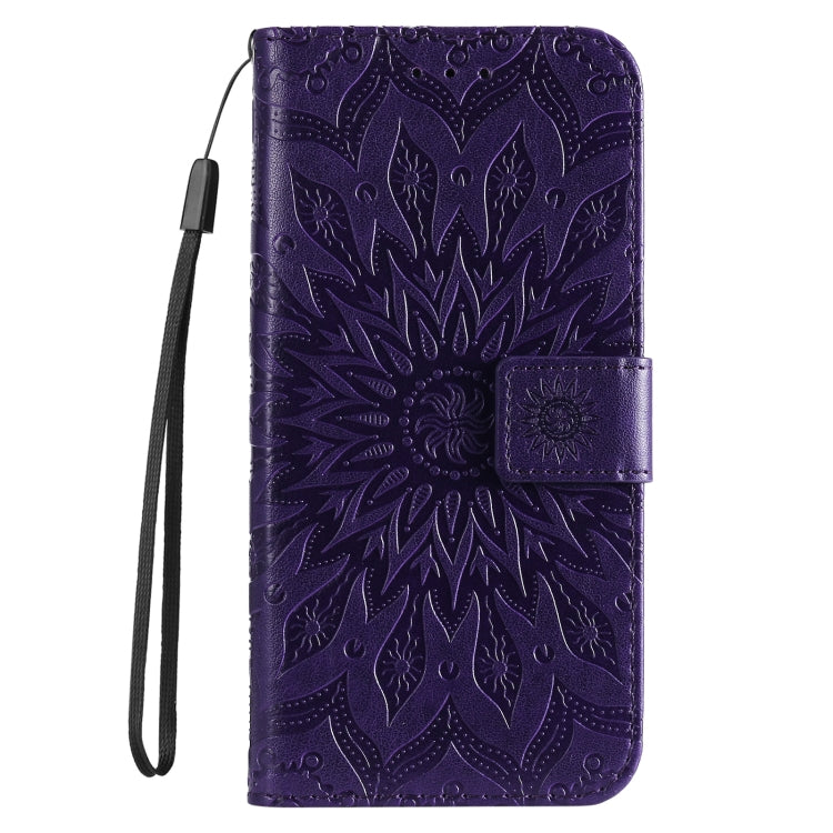 For iPhone 16 Pro Max Embossed Sunflower Pattern Flip Leather Phone Case(Purple) - iPhone 16 Pro Max Cases by PMC Jewellery | Online Shopping South Africa | PMC Jewellery | Buy Now Pay Later Mobicred