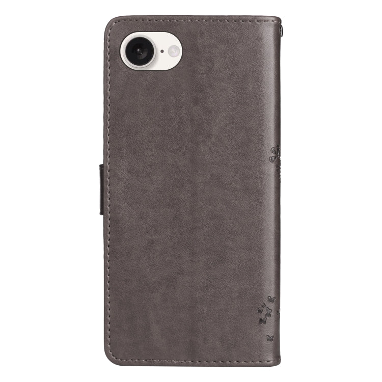 For iPhone SE 2024 Tree & Cat Embossed Pattern Flip Leather Phone Case(Grey) - More iPhone Cases by PMC Jewellery | Online Shopping South Africa | PMC Jewellery | Buy Now Pay Later Mobicred