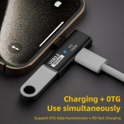 2 in 1 10Gbps PD 100W USB-C / Type-C Charging Side-bend Transfer Adapter(Black) - Converter & Adapter by PMC Jewellery | Online Shopping South Africa | PMC Jewellery | Buy Now Pay Later Mobicred