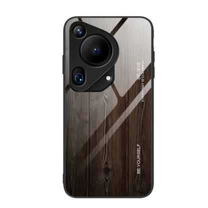 For Huawei Pura 70 Ultra Wood Grain Glass Phone Case(Black) - Huawei Cases by PMC Jewellery | Online Shopping South Africa | PMC Jewellery | Buy Now Pay Later Mobicred