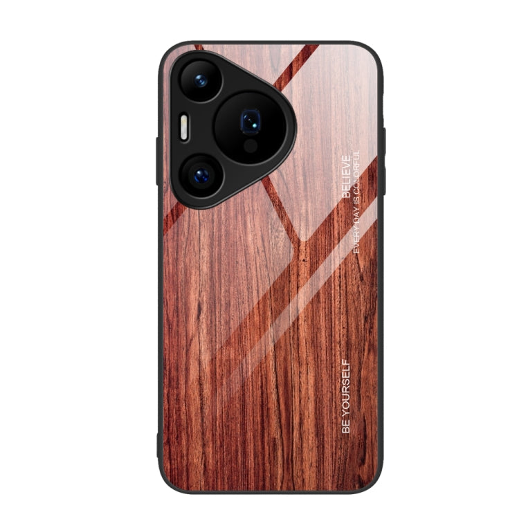 For Huawei Pura 70 Pro Wood Grain Glass Phone Case(Coffee) - Huawei Cases by PMC Jewellery | Online Shopping South Africa | PMC Jewellery | Buy Now Pay Later Mobicred