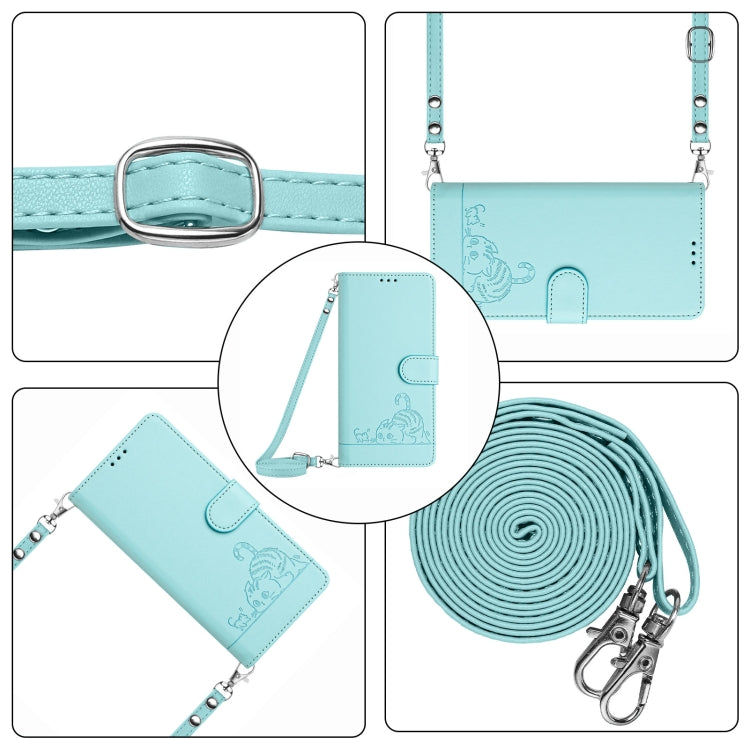 For Huawei Pura 70 Pro Cat Rat Embossed Pattern RFID Leather Phone Case with Lanyard(Mint Green) - Huawei Cases by PMC Jewellery | Online Shopping South Africa | PMC Jewellery | Buy Now Pay Later Mobicred