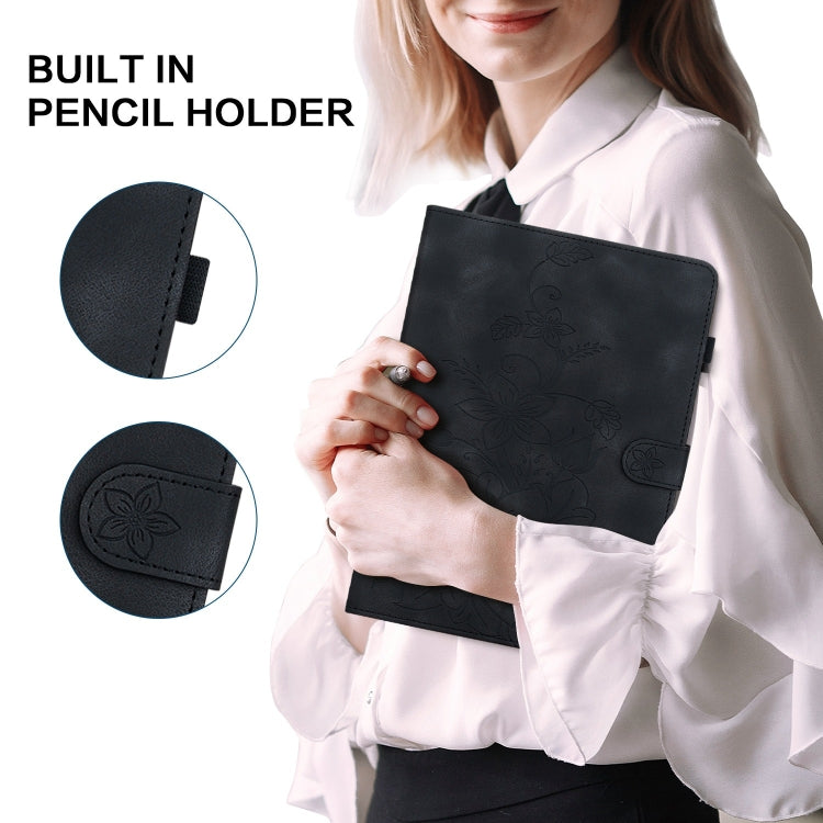 For Lenovo Tab P12 12.7 Lily Embossed Leather Tablet Case(Black) - Lenovo by PMC TechLife | Online Shopping South Africa | PMC TechLife | Buy Now Pay Later Mobicred