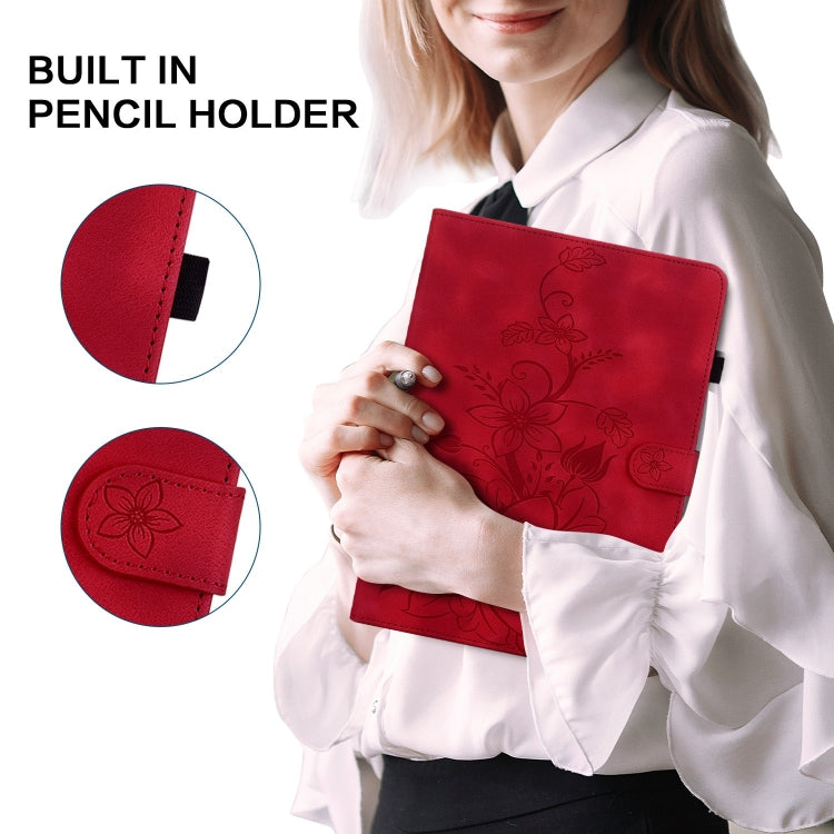 For Lenovo Tab M10 HD Gen2 Lily Embossed Leather Tablet Case(Red) - Lenovo by PMC TechLife | Online Shopping South Africa | PMC TechLife | Buy Now Pay Later Mobicred