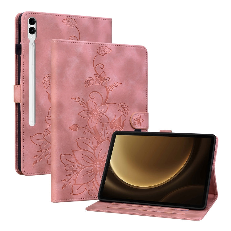 For Samsung Galaxy Tab S9+ / S9 FE+ Lily Embossed Leather Tablet Case(Pink) - Galaxy Tab S9+ Cases by PMC Jewellery | Online Shopping South Africa | PMC Jewellery | Buy Now Pay Later Mobicred