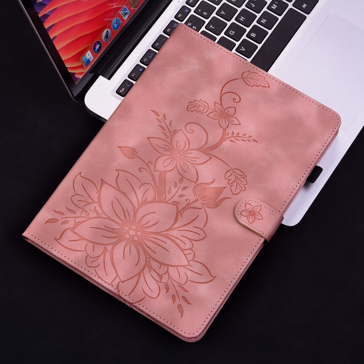 For Samsung Galaxy Tab S9+ / S9 FE+ Lily Embossed Leather Tablet Case(Pink) - Galaxy Tab S9+ Cases by PMC Jewellery | Online Shopping South Africa | PMC Jewellery | Buy Now Pay Later Mobicred