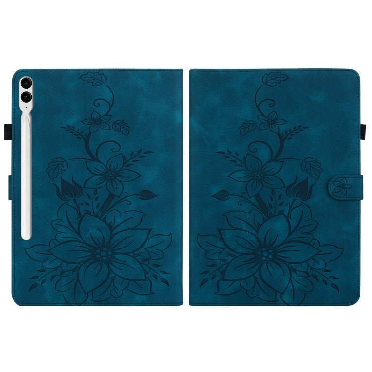 For Samsung Galaxy Tab S9+ / S9 FE+ Lily Embossed Leather Tablet Case(Dark Blue) - Galaxy Tab S9+ Cases by PMC Jewellery | Online Shopping South Africa | PMC Jewellery | Buy Now Pay Later Mobicred