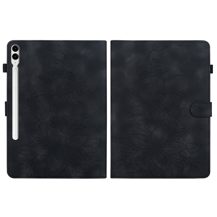 For Samsung Galaxy Tab S9+ / S9 FE+ Lily Embossed Leather Tablet Case(Black) - Galaxy Tab S9+ Cases by PMC Jewellery | Online Shopping South Africa | PMC Jewellery | Buy Now Pay Later Mobicred