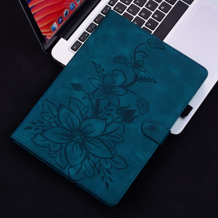 For Samsung Galaxy Tab S9 / S9 FE Lily Embossed Leather Tablet Case(Dark Blue) - Galaxy Tab S9 Cases by PMC Jewellery | Online Shopping South Africa | PMC Jewellery | Buy Now Pay Later Mobicred