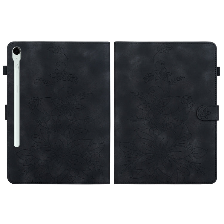 For Samsung Galaxy Tab S9 / S9 FE Lily Embossed Leather Tablet Case(Black) - Galaxy Tab S9 Cases by PMC Jewellery | Online Shopping South Africa | PMC Jewellery | Buy Now Pay Later Mobicred