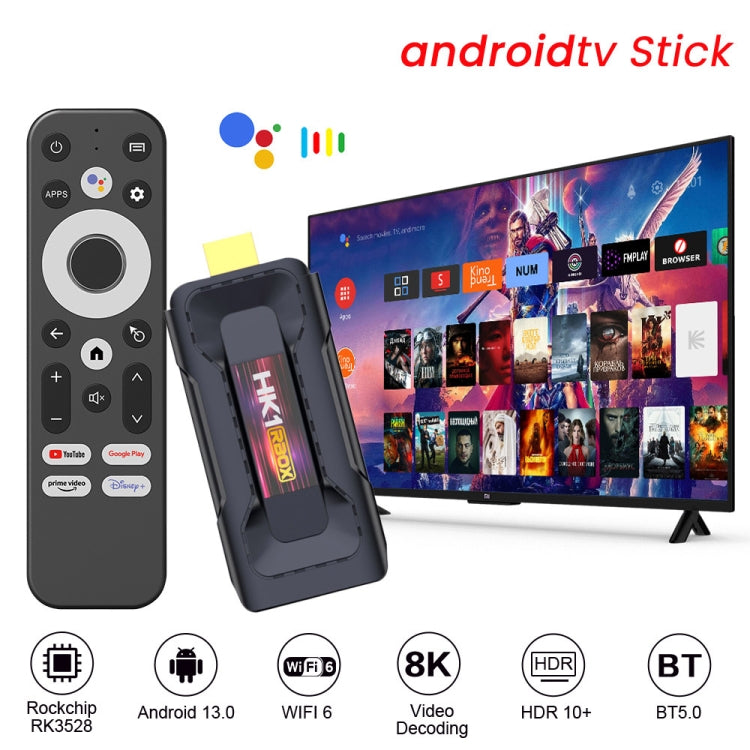 HK1 RBOX D8 RK3528 Android 13.0 Quad Core 8K HD Wifi6 Bluetooth TV Stick, RAM:2GB+16GB(US Plug) - Android TV Sticks by PMC Jewellery | Online Shopping South Africa | PMC Jewellery | Buy Now Pay Later Mobicred