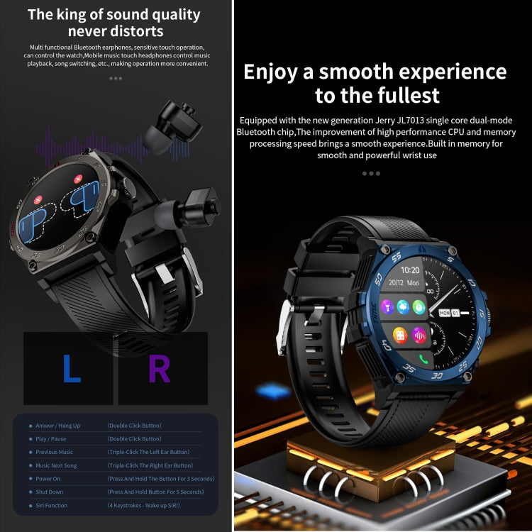 LC18 1.53 inch IP67 BT5.0 Sport Smart Watch with Earbuds, Support Bluetooth Call / Sleep / Blood Oxygen / Heart Rate / Blood Pressure Health Monitor(Black) - Smart Watches by PMC TechLife | Online Shopping South Africa | PMC TechLife | Buy Now Pay Later Mobicred