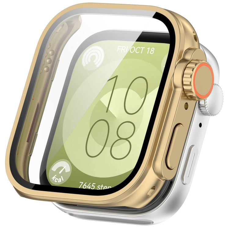 For Huawei Watch Fit3 PC + Tempered Glass Film Full Coverage Watch Protective Case(Champagne Gold) - Watch Cases by PMC TechLife | Online Shopping South Africa | PMC TechLife | Buy Now Pay Later Mobicred