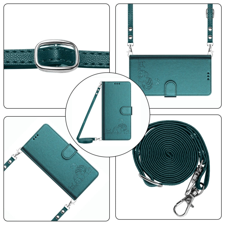 For Tecno Spark GO 2024 Cat Rat Embossed Pattern RFID Leather Phone Case with Lanyard(Peacock Green) - Tecno Cases by PMC Jewellery | Online Shopping South Africa | PMC Jewellery | Buy Now Pay Later Mobicred