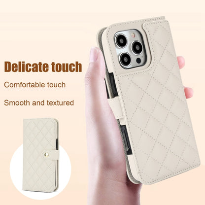 For iPhone 16 Pro Max Crossbody Multifunction Rhombic Leather Phone Case(White) - iPhone 16 Pro Max Cases by PMC Jewellery | Online Shopping South Africa | PMC Jewellery | Buy Now Pay Later Mobicred