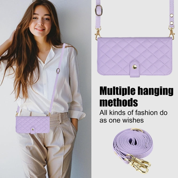 For iPhone 16 Pro Crossbody Multifunction Rhombic Leather Phone Case(Purple) - More iPhone Cases by PMC Jewellery | Online Shopping South Africa | PMC Jewellery | Buy Now Pay Later Mobicred