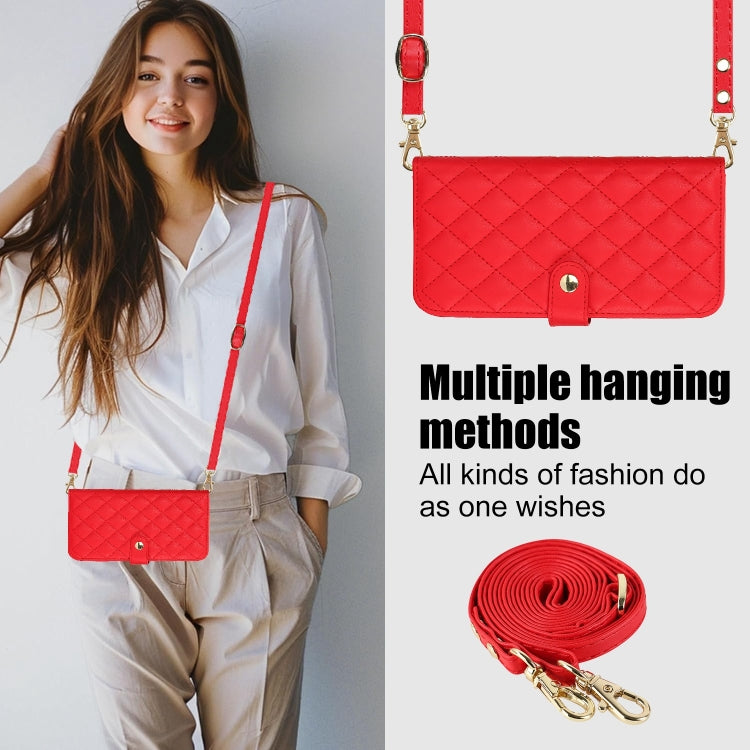 For iPhone 16 Plus Crossbody Multifunction Rhombic Leather Phone Case(Red) - iPhone 16 Plus Cases by PMC Jewellery | Online Shopping South Africa | PMC Jewellery | Buy Now Pay Later Mobicred