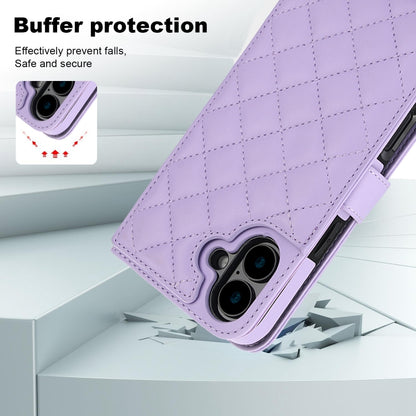 For iPhone 16 Plus Crossbody Multifunction Rhombic Leather Phone Case(Purple) - iPhone 16 Plus Cases by PMC Jewellery | Online Shopping South Africa | PMC Jewellery | Buy Now Pay Later Mobicred