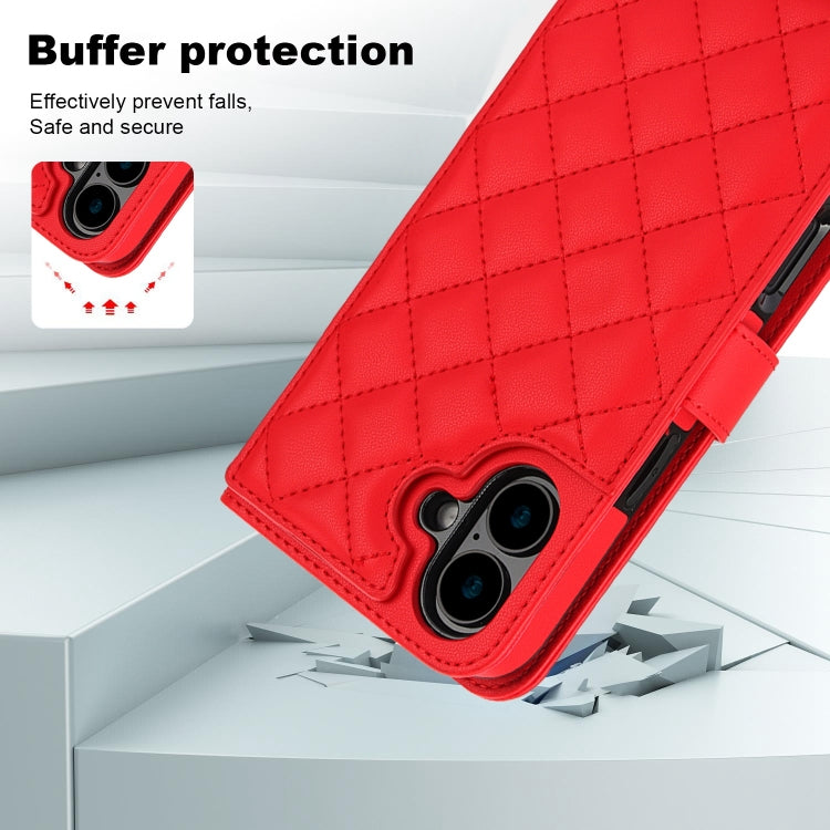 For iPhone 16 Crossbody Multifunction Rhombic Leather Phone Case(Red) - iPhone 16 Cases by PMC Jewellery | Online Shopping South Africa | PMC Jewellery | Buy Now Pay Later Mobicred