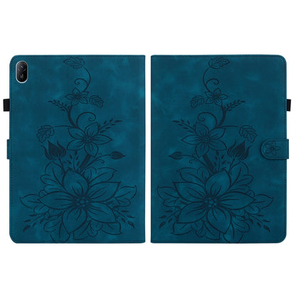 For Huawei MatePad SE 11 2024 Lily Embossed Leather Tablet Case(Dark Blue) - Huawei by PMC Jewellery | Online Shopping South Africa | PMC Jewellery | Buy Now Pay Later Mobicred