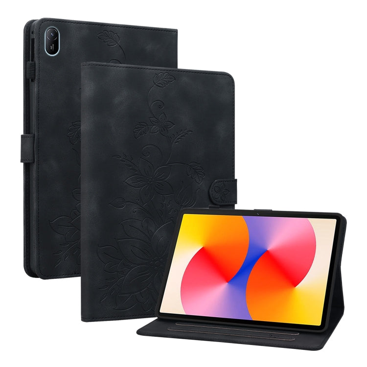 For Huawei MatePad SE 11 2024 Lily Embossed Leather Tablet Case(Black) - Huawei by PMC Jewellery | Online Shopping South Africa | PMC Jewellery | Buy Now Pay Later Mobicred