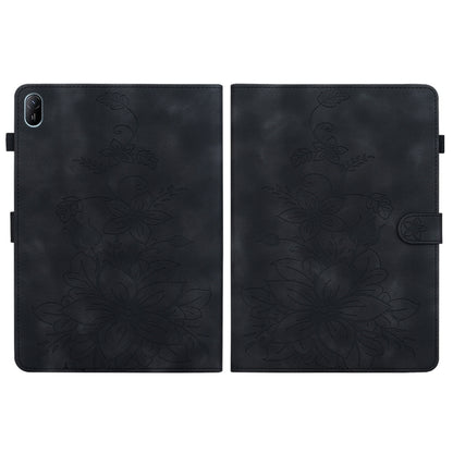 For Huawei MatePad SE 11 2024 Lily Embossed Leather Tablet Case(Black) - Huawei by PMC Jewellery | Online Shopping South Africa | PMC Jewellery | Buy Now Pay Later Mobicred