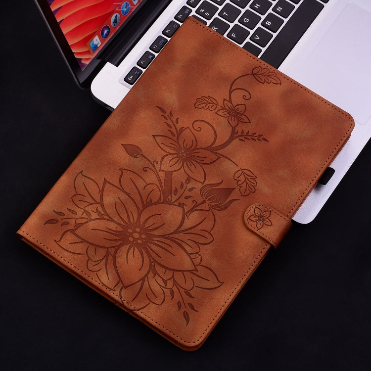 For Realme Pad X Lily Embossed Leather Tablet Case(Brown) - Realme by PMC TechLife | Online Shopping South Africa | PMC TechLife | Buy Now Pay Later Mobicred