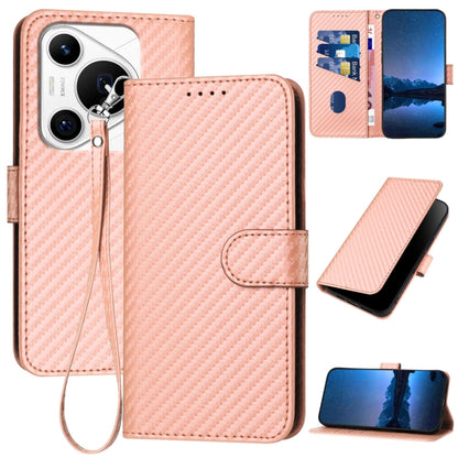 For Huawei Pura 70 Pro / Pura 70 Ultra YX0070 Carbon Fiber Buckle Leather Phone Case with Lanyard(Pink) - Huawei Cases by PMC Jewellery | Online Shopping South Africa | PMC Jewellery | Buy Now Pay Later Mobicred