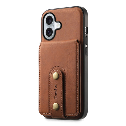 For iPhone 16 Plus Denior D14 NK Retro Pattern MagSafe Magnetic Card Holder Leather Phone Case(Brown) - iPhone 16 Plus Cases by Denior | Online Shopping South Africa | PMC Jewellery | Buy Now Pay Later Mobicred