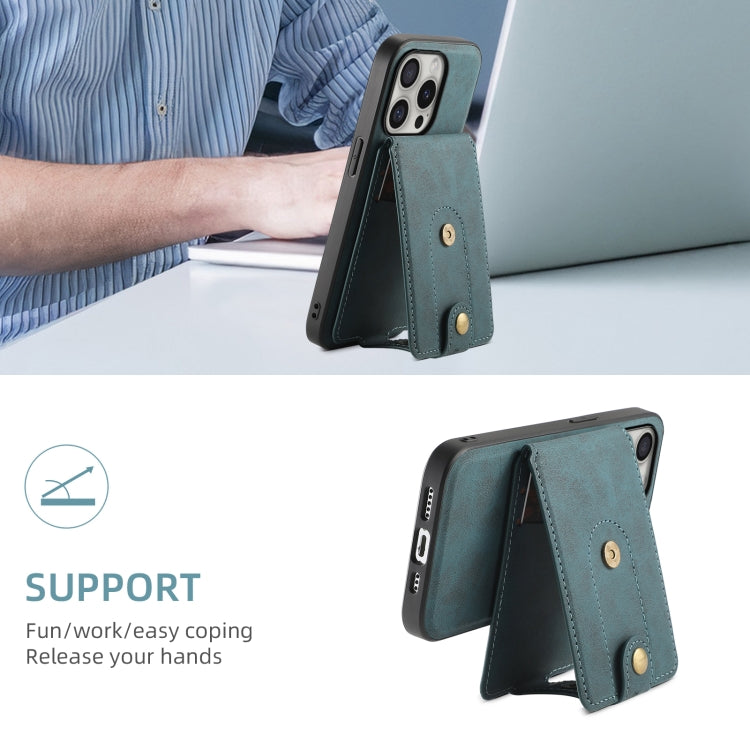 For iPhone 16 Pro Denior D14 NK Retro Pattern MagSafe Magnetic Card Holder Leather Phone Case(Blue) - iPhone 16 Pro Cases by Denior | Online Shopping South Africa | PMC Jewellery | Buy Now Pay Later Mobicred