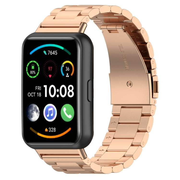 For Huawei Watch Fit 3 Three Bead Stainless Steel Metal Watch Band(Rose Gold) - Watch Bands by PMc TechLife | Online Shopping South Africa | PMc TechLife | Buy Now Pay Later Mobicred