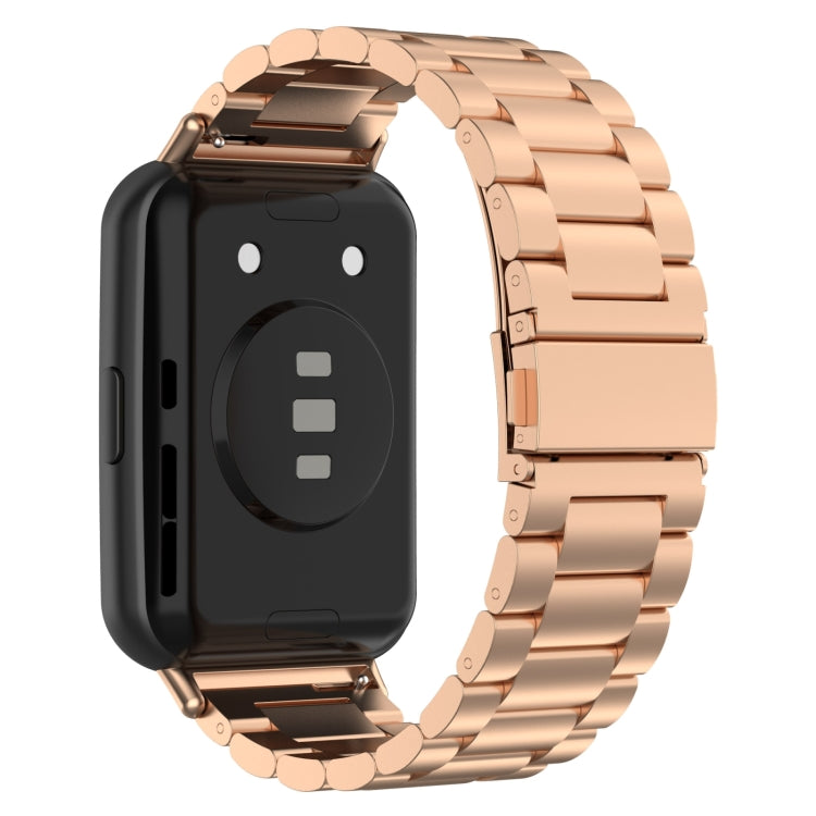 For Huawei Watch Fit 3 Three Bead Stainless Steel Metal Watch Band(Rose Gold) - Watch Bands by PMc TechLife | Online Shopping South Africa | PMc TechLife | Buy Now Pay Later Mobicred