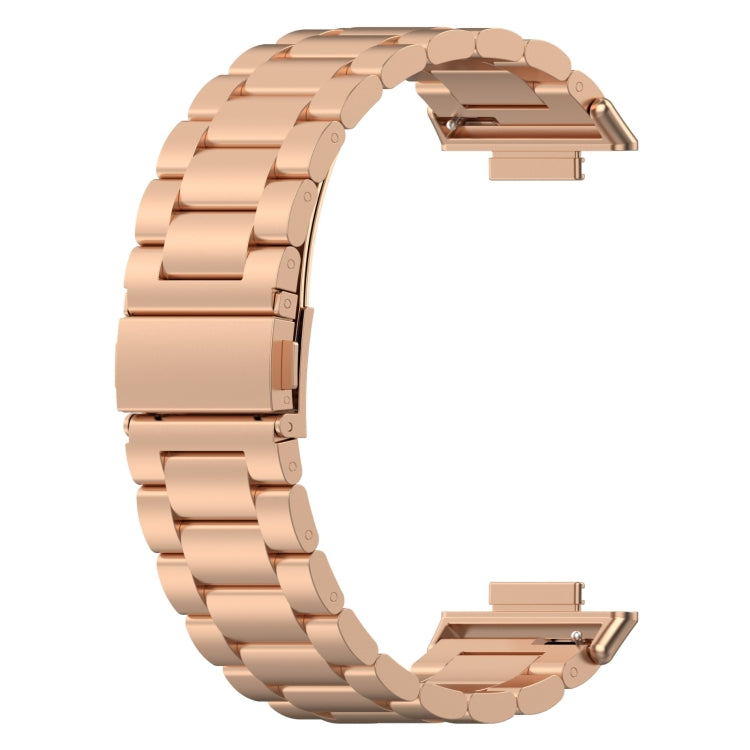 For Huawei Watch Fit 3 Three Bead Stainless Steel Metal Watch Band(Rose Gold) - Watch Bands by PMc TechLife | Online Shopping South Africa | PMc TechLife | Buy Now Pay Later Mobicred