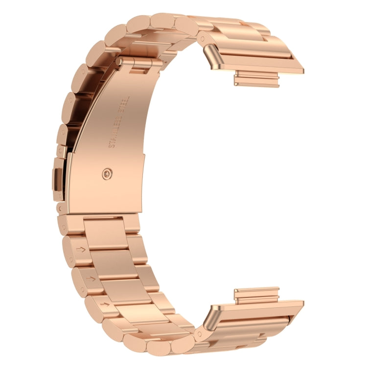 For Huawei Watch Fit 3 Three Bead Stainless Steel Metal Watch Band(Rose Gold) - Watch Bands by PMc TechLife | Online Shopping South Africa | PMc TechLife | Buy Now Pay Later Mobicred