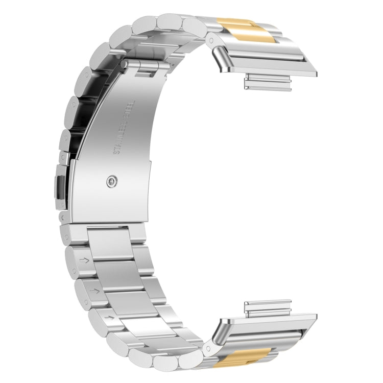 For Huawei Watch Fit 3 Three Bead Stainless Steel Metal Watch Band(Silver Gold) - Watch Bands by PMc TechLife | Online Shopping South Africa | PMc TechLife | Buy Now Pay Later Mobicred