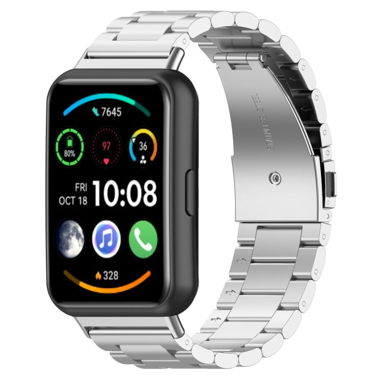 For Huawei Watch Fit 3 Three Bead Stainless Steel Metal Watch Band(Silver) - Watch Bands by PMc TechLife | Online Shopping South Africa | PMc TechLife | Buy Now Pay Later Mobicred