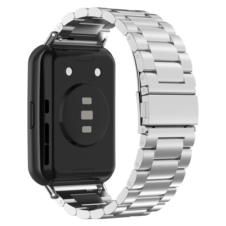 For Huawei Watch Fit 3 Three Bead Stainless Steel Metal Watch Band(Silver) - Watch Bands by PMc TechLife | Online Shopping South Africa | PMc TechLife | Buy Now Pay Later Mobicred