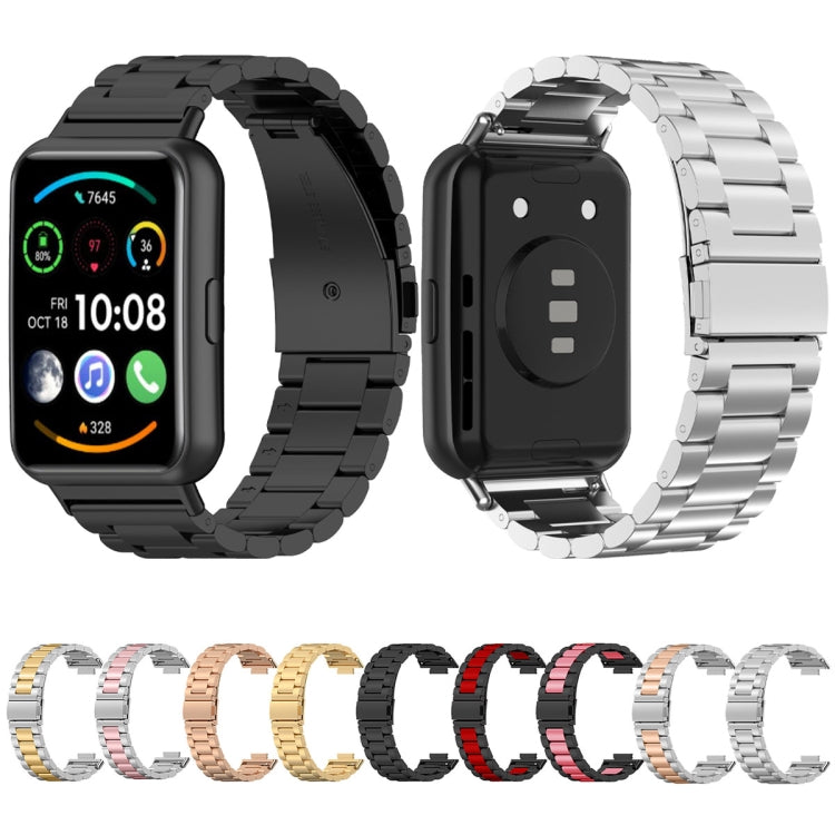 For Huawei Watch Fit 3 Three Bead Stainless Steel Metal Watch Band(Rose Gold) - Watch Bands by PMc TechLife | Online Shopping South Africa | PMc TechLife | Buy Now Pay Later Mobicred